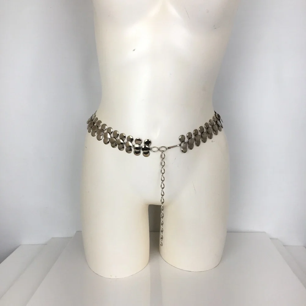 Women’s Shiny Silver Teardrop Metal‎ Link Belt Fish Scale Statement Belt
